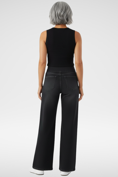 ElsaShape Hoge Taille Jeans met Zakken – Rechte Pijpen, Wijde Pasvorm, Gewassen Casual Look