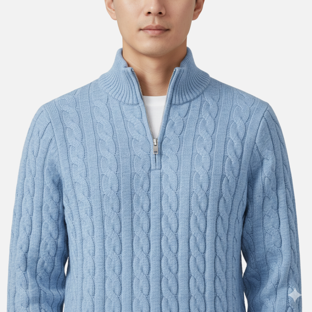 Herren Merinowolle Viertel-Reißverschluss Pullover
