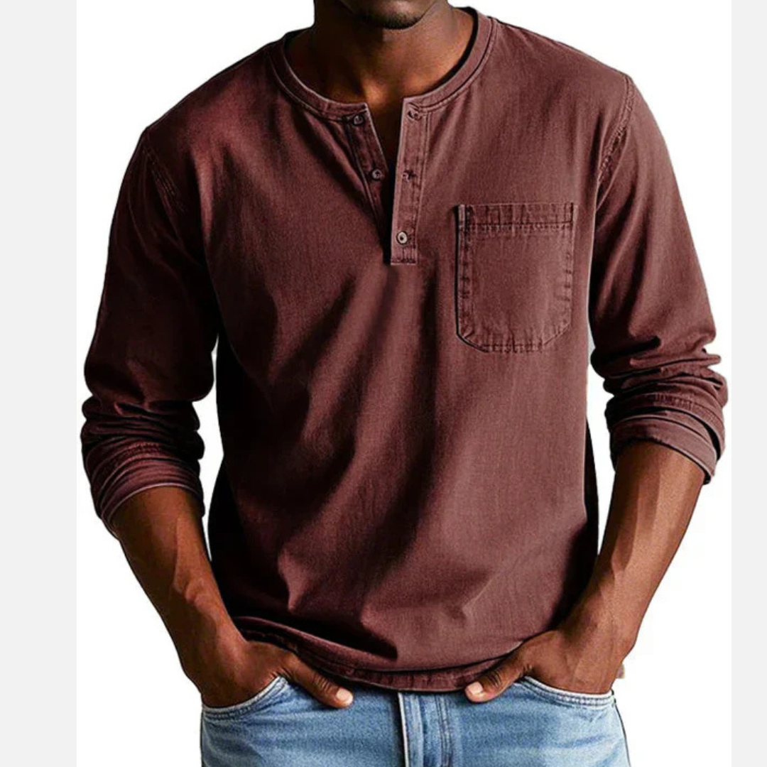 Herren Henley Langarm Leinenhemd