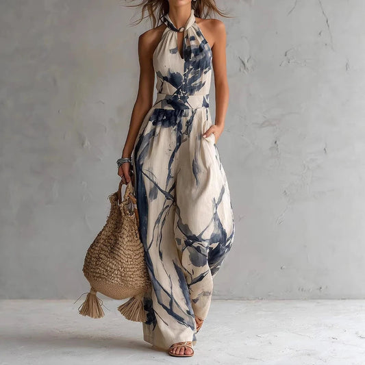 Zare | Damen Maxikleid mit floralem Druck und Halterneck