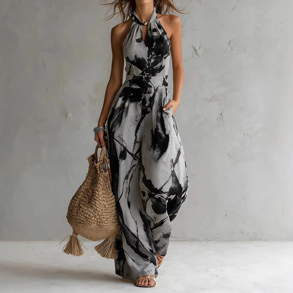Zare | Damen Maxikleid mit floralem Druck und Halterneck
