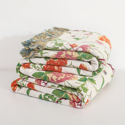 Botanical Bluebird Reversible Cotton Blanket 