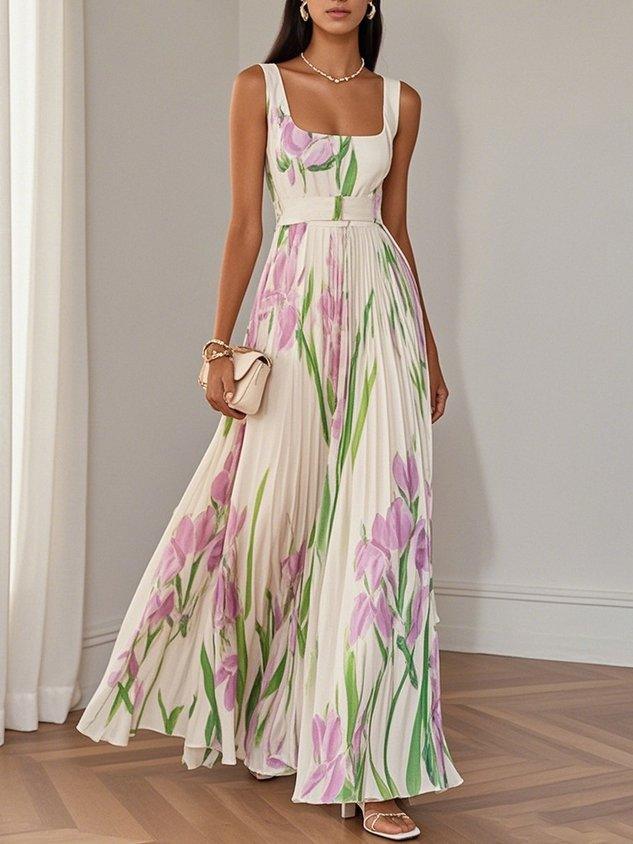 Brooklyn | Damen Boho Blumen Fließendes A-Linien Kleid