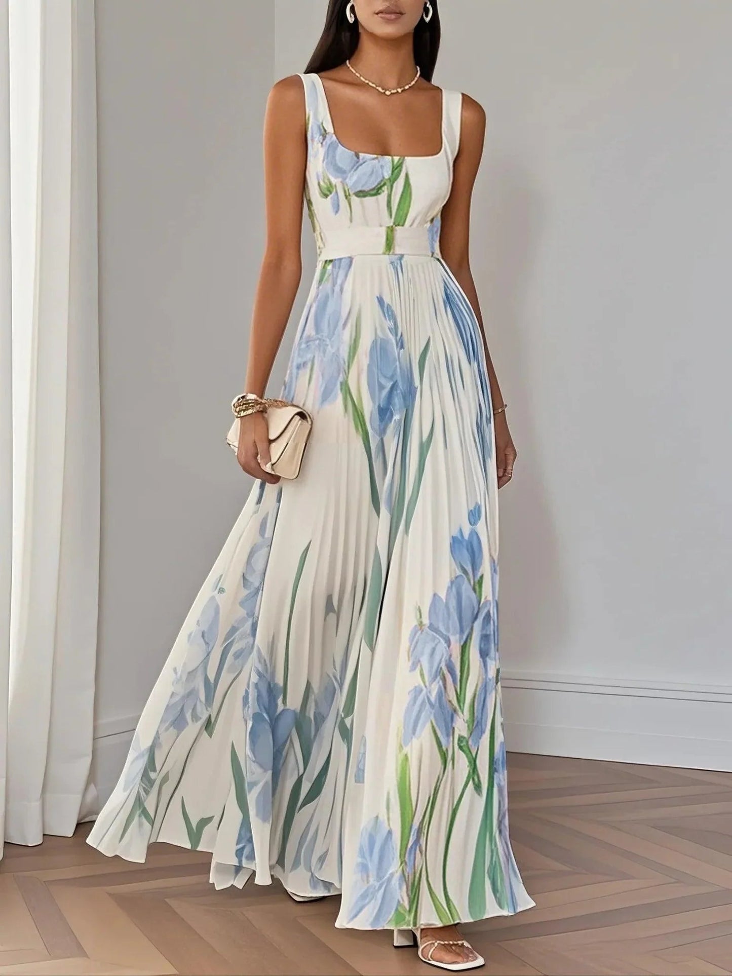 Brooklyn | Damen Boho Blumen Fließendes A-Linien Kleid