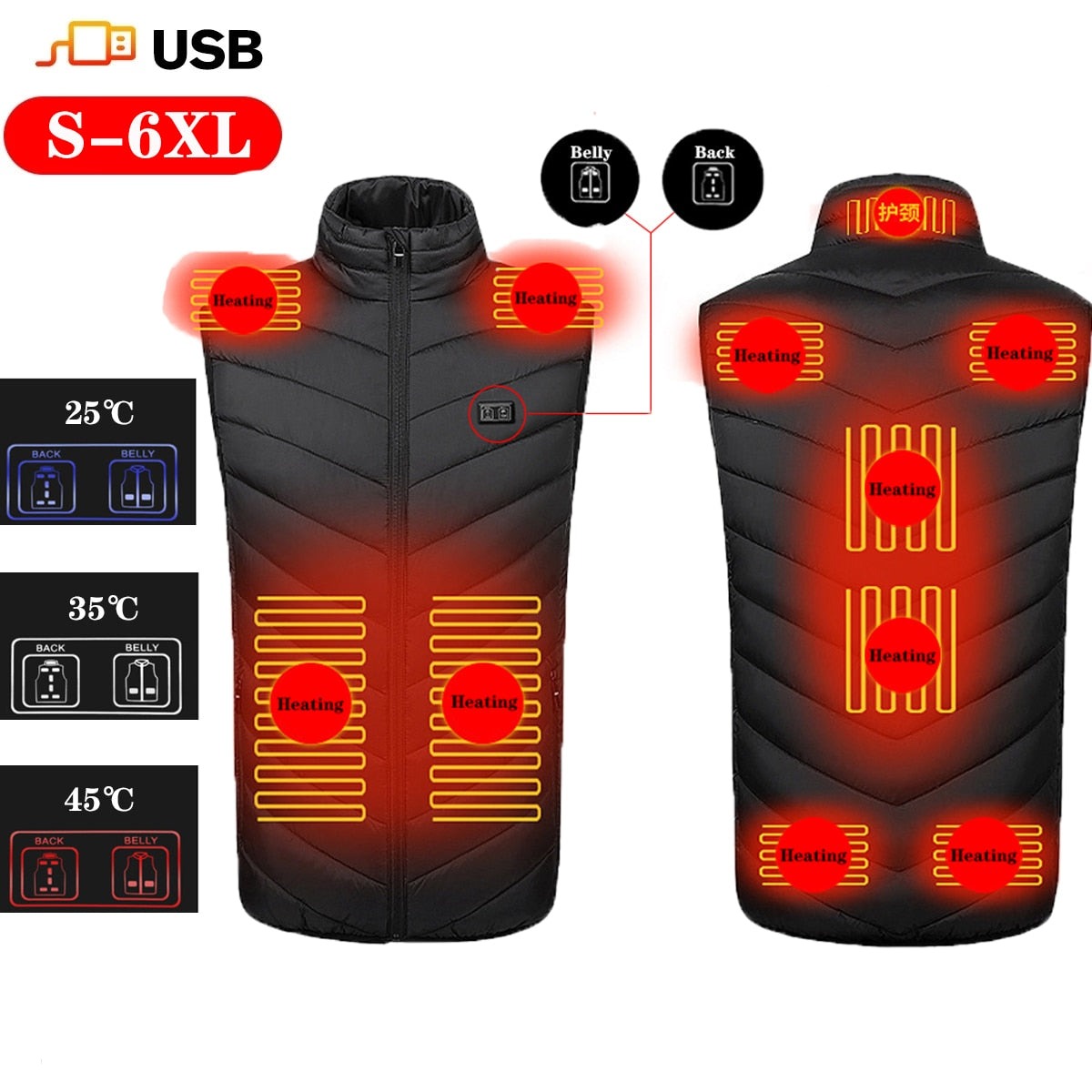 4-17 Zonen elektrisch beheizbare Weste