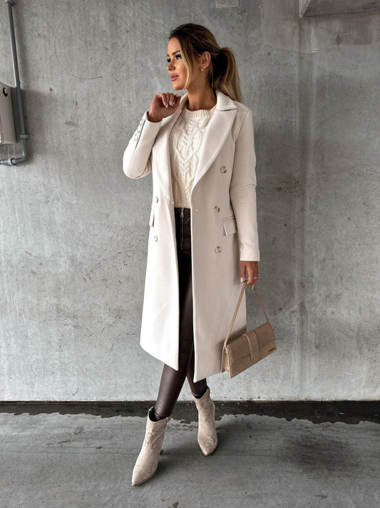 Damen Doppelreihiger Wollmantel