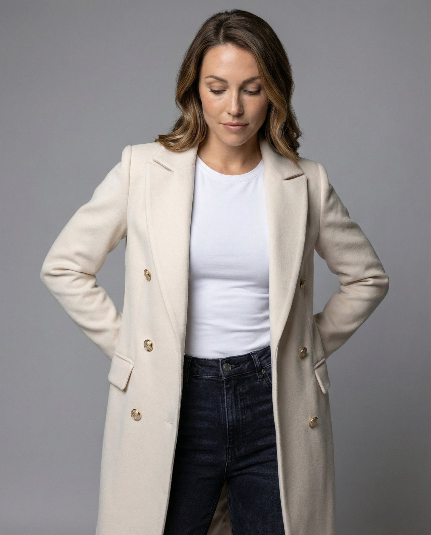 Damen Doppelreihiger Wollmantel