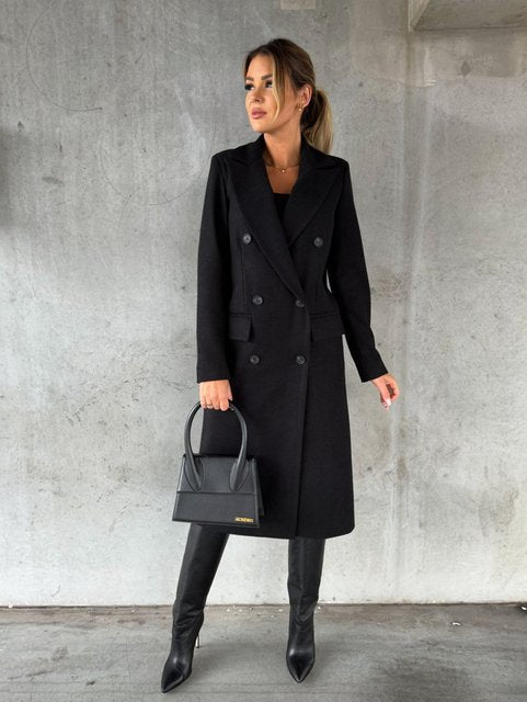 Damen Doppelreihiger Wollmantel