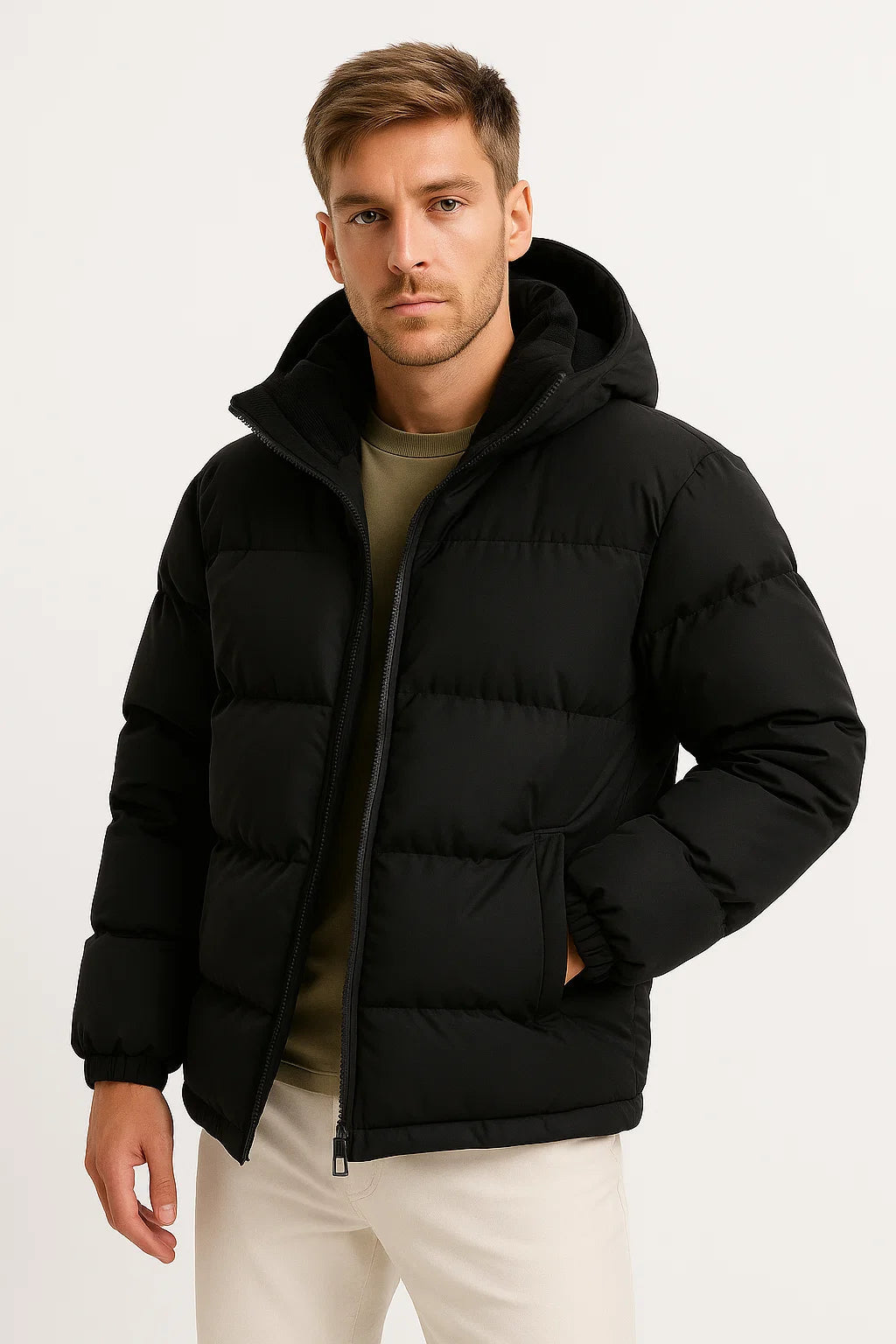 Herren Pufferjacke – Leichter Wintermantel mit Kapuze und Isolierung