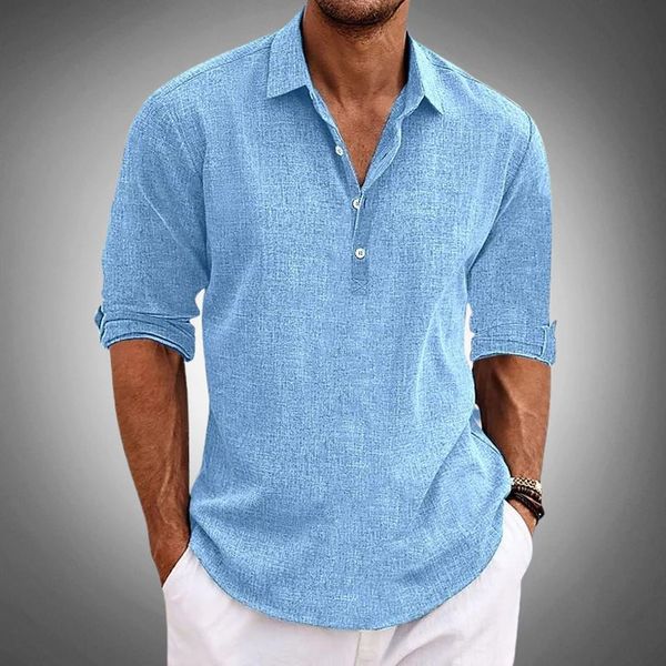 Jason | Herren Leinen Henley-Shirt mit langen Ärmeln