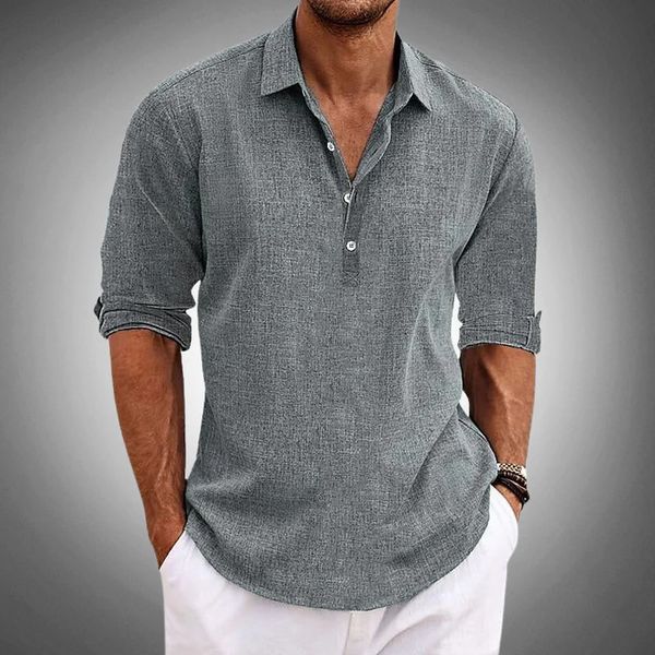 Jason | Herren Leinen Henley-Shirt mit langen Ärmeln