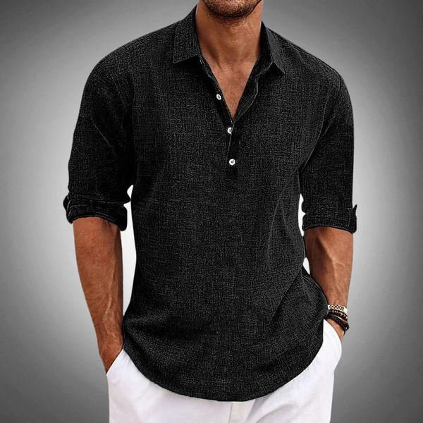 Jason | Herren Leinen Henley-Shirt mit langen Ärmeln