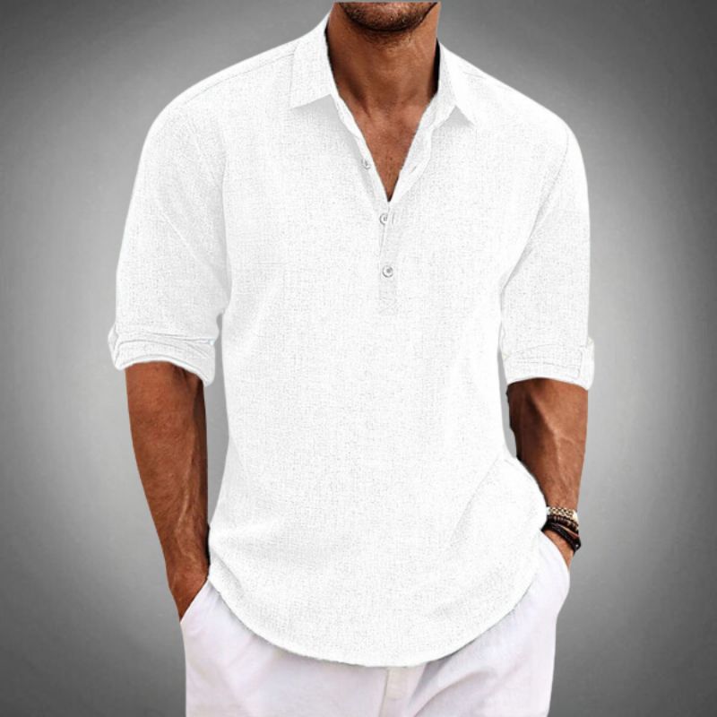 Jason | Herren Leinen Henley-Shirt mit langen Ärmeln