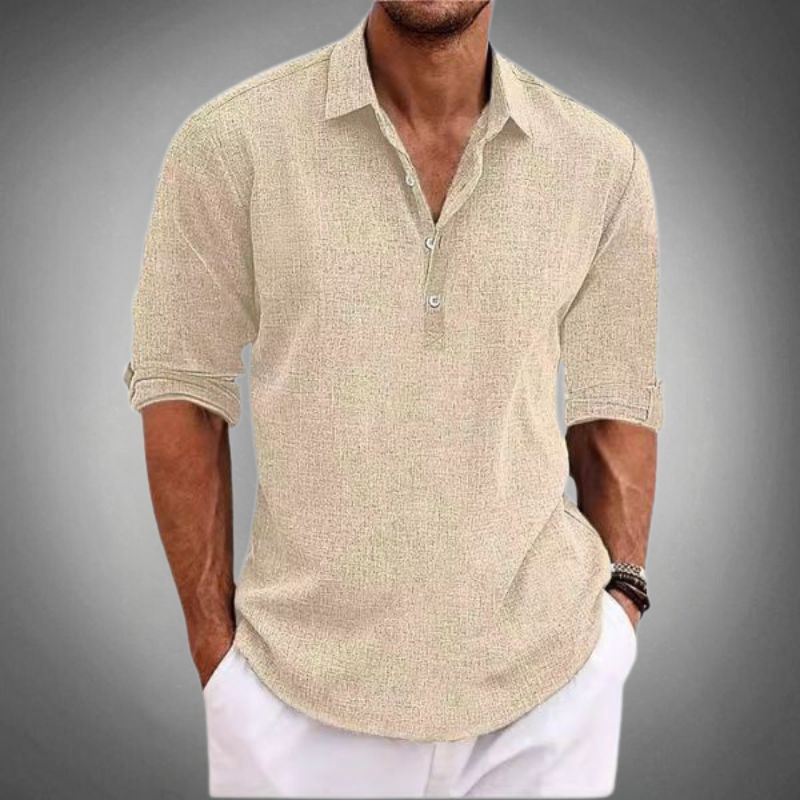 Jason | Herren Leinen Henley-Shirt mit langen Ärmeln