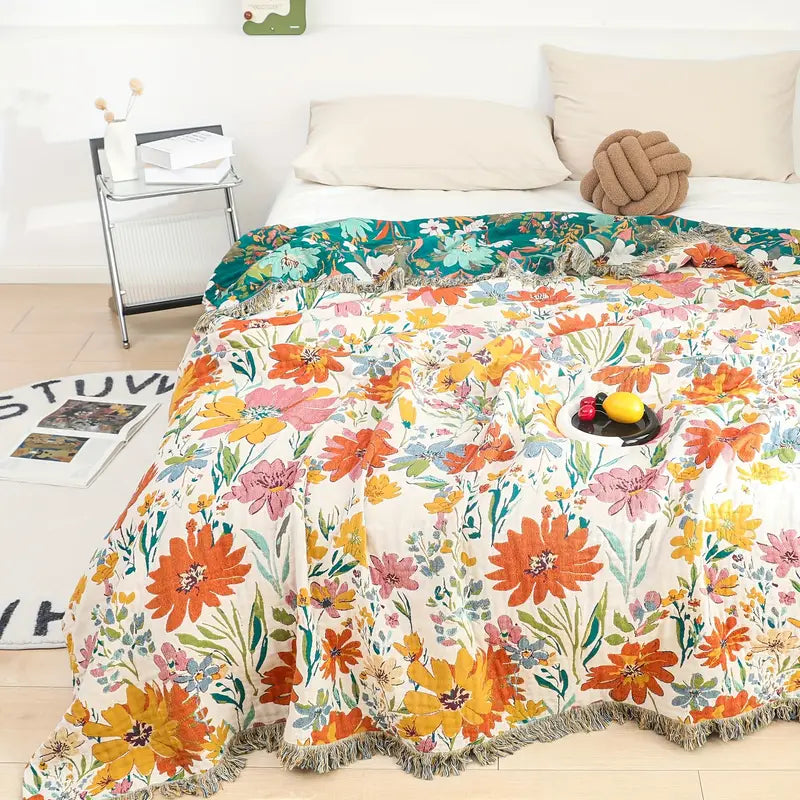 Floral Blooming All-Season Cotton Blanket 