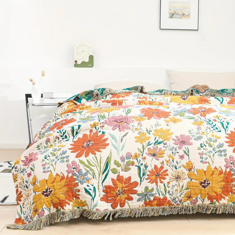 Floral Blooming All-Season Cotton Blanket 