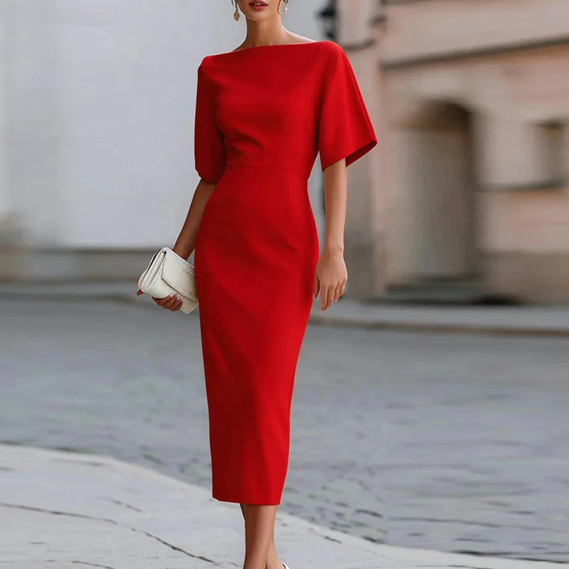 Matilda | Damen Midi Kleid mit Flatterärmeln Formal