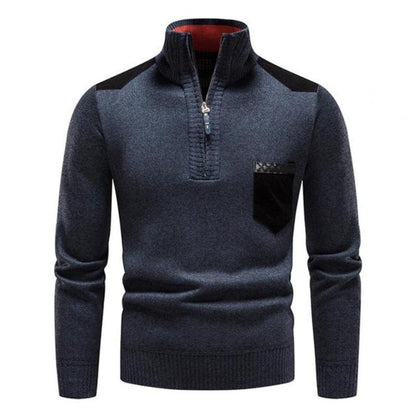Herren Strick-Half-Zip Pullover | Stehkragen und praktische Seitentaschen