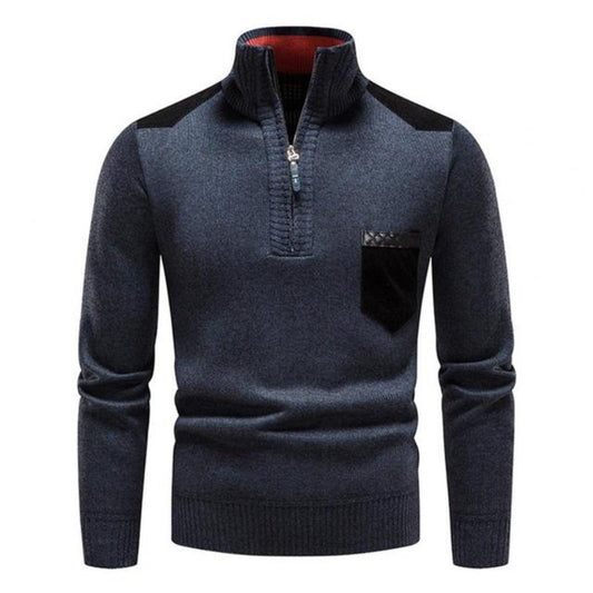 Herren Strick-Half-Zip Pullover | Stehkragen und praktische Seitentaschen