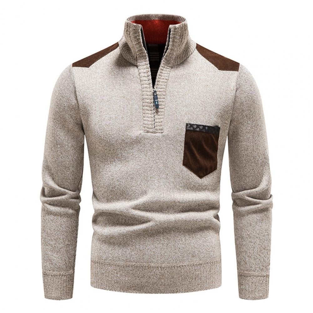 Herren Strick-Half-Zip Pullover | Stehkragen und praktische Seitentaschen