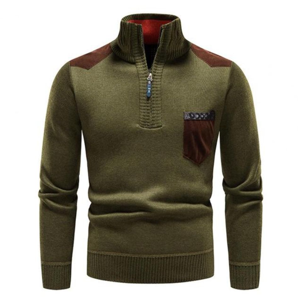 Herren Strick-Half-Zip Pullover | Stehkragen und praktische Seitentaschen