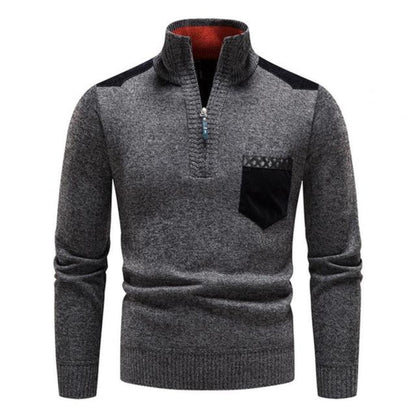Herren Strick-Half-Zip Pullover | Stehkragen und praktische Seitentaschen