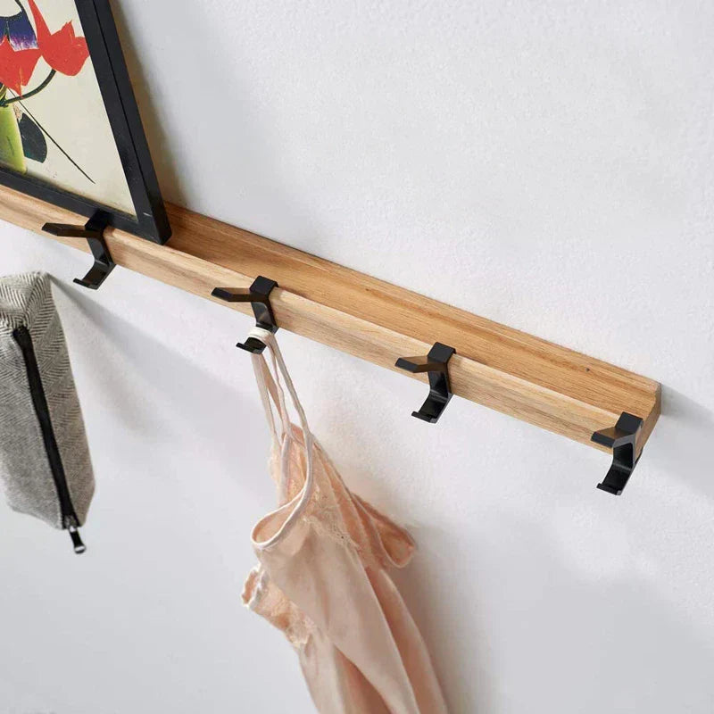 Nordivo Wandgarderobe mit beweglichen Doppelhaken | Skandinavisches Design | Holz & Aluminium | Platzsparend & Modern