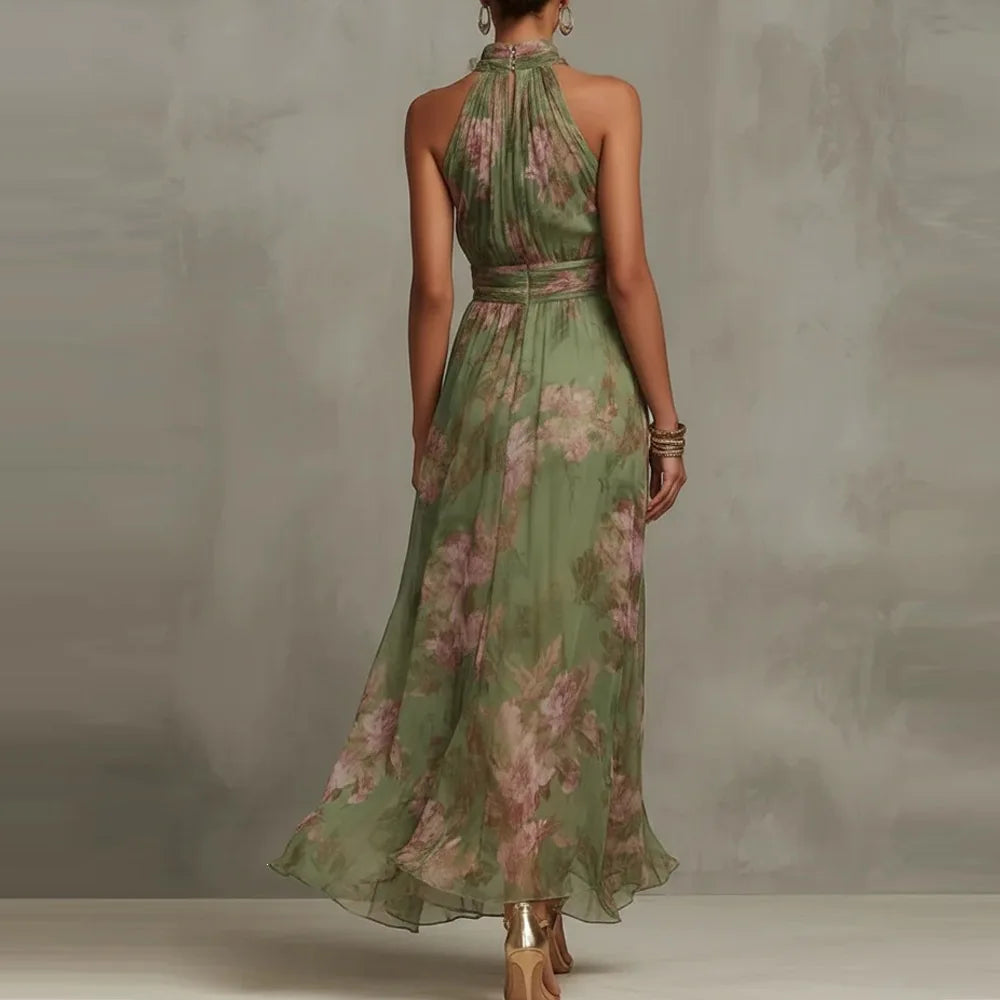 Natalie | Damen Floral Halter Neck Maxikleid Hochzeitsgast