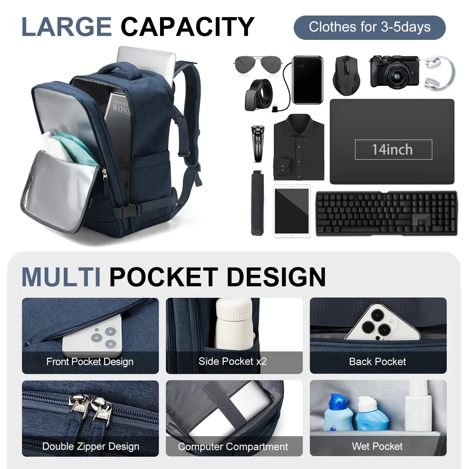 Reiserucksack Travomate | Wasserdicht & Vielseitig | 15,6" Laptopfach | Große Kapazität mit Nass-Trocken-Trennung