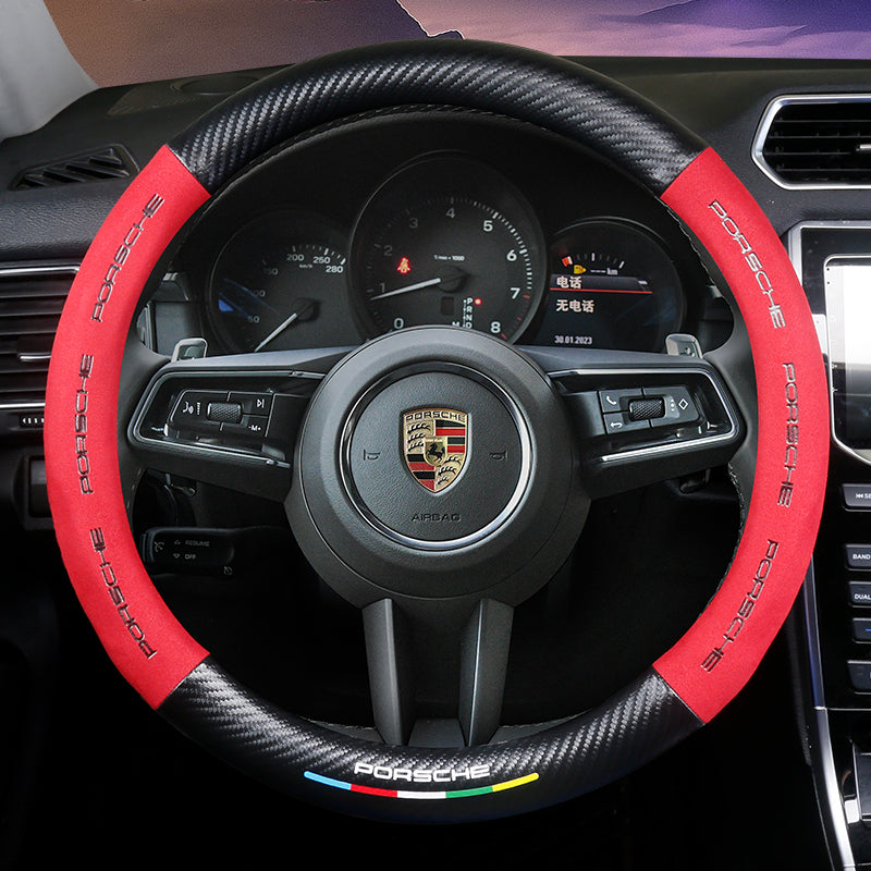 Anti-Rutsch 3D Prägung Kohlefaser Leder Auto Lenkradbezug Universelle Passform