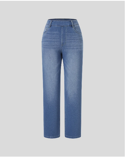 ElsaShape Hoge Taille Jeans met Rechte Pijpen en Zakken – Comfortabele Gewassen Look