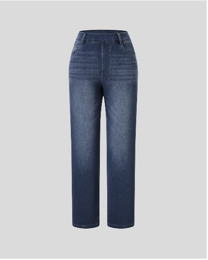 ElsaShape Hoge Taille Jeans met Rechte Pijpen en Zakken – Comfortabele Gewassen Look