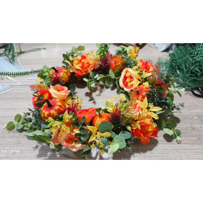 Autumna Charm Herbstkranz | Kürbis & Rattan | 40 cm | Handgemachte Dekoration für Herbst & Erntedankfest