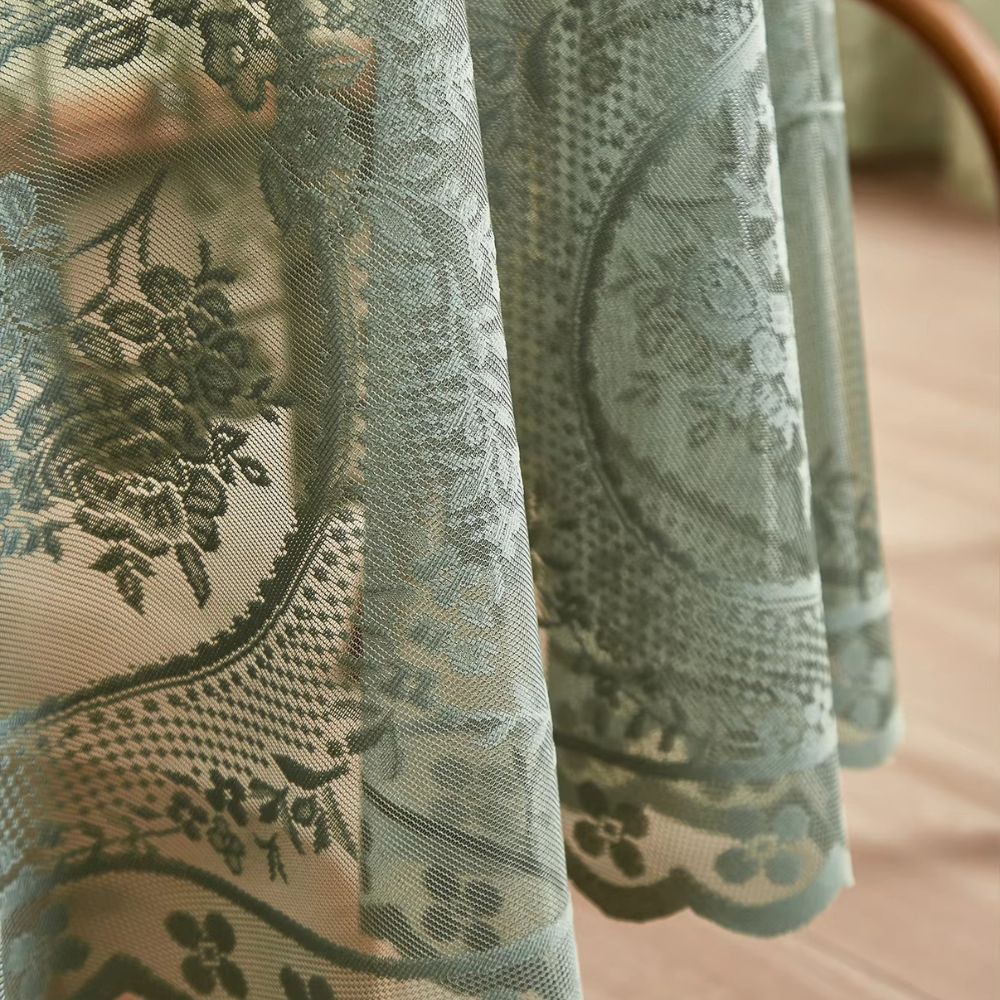 Sheer lace round tablecloth with floral pattern