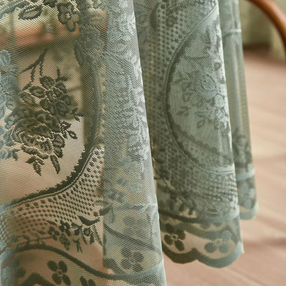Sheer lace round tablecloth with floral pattern