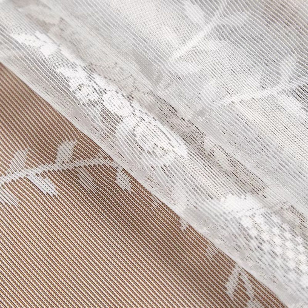 Sheer lace round tablecloth with floral pattern