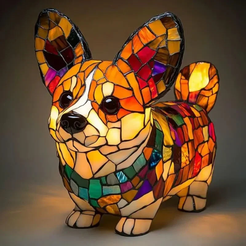 Stained glass lamp - dog design - table lamps