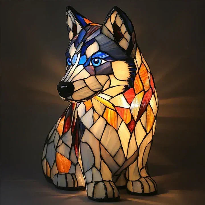 Buntglaslampe - Hundedesign - Tischlampen