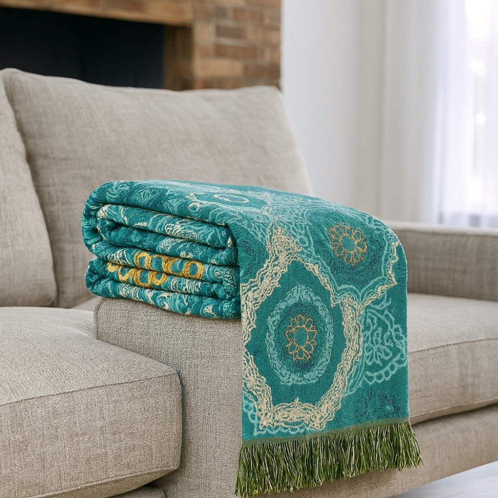 Teal Mandala Baumwolle Vierjahreszeiten-Decke