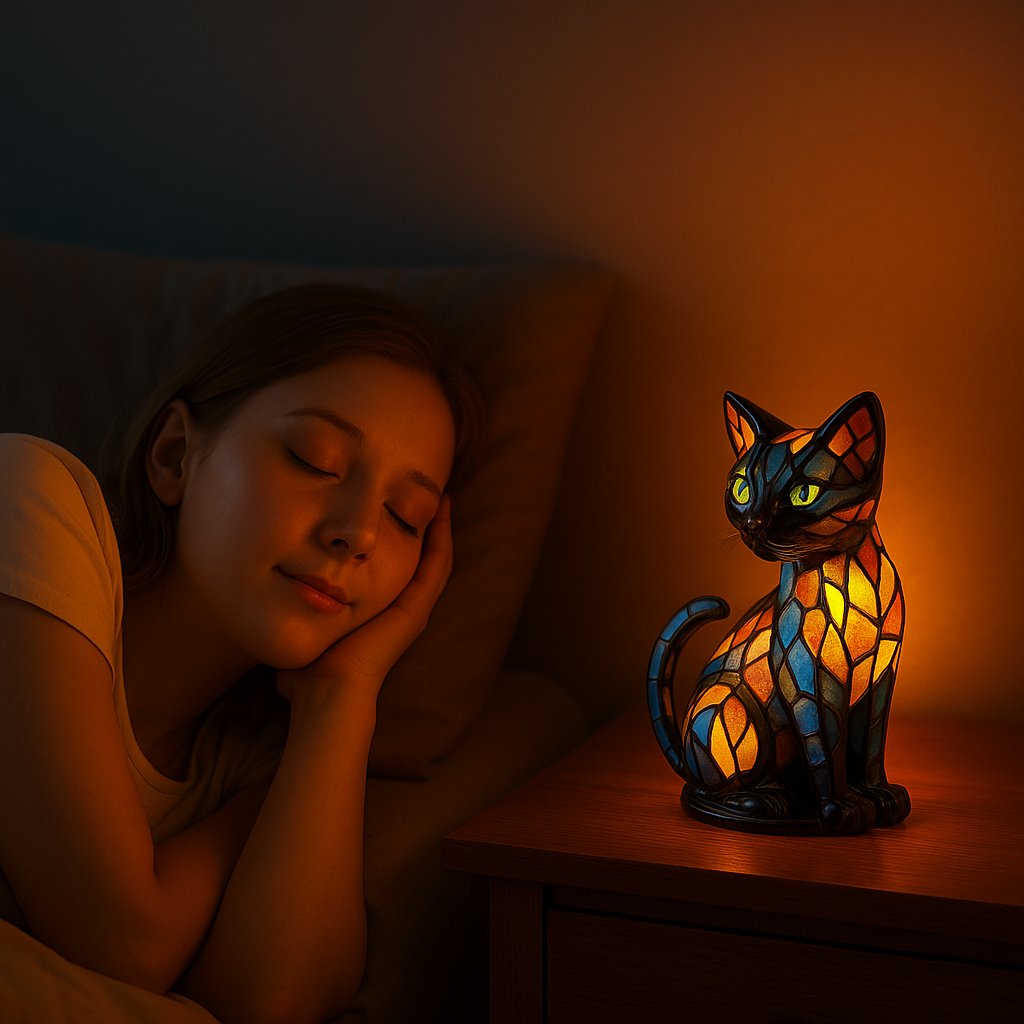 Handgefertigte Katzenlampe Farbwechsel Tischleuchte aus Glas