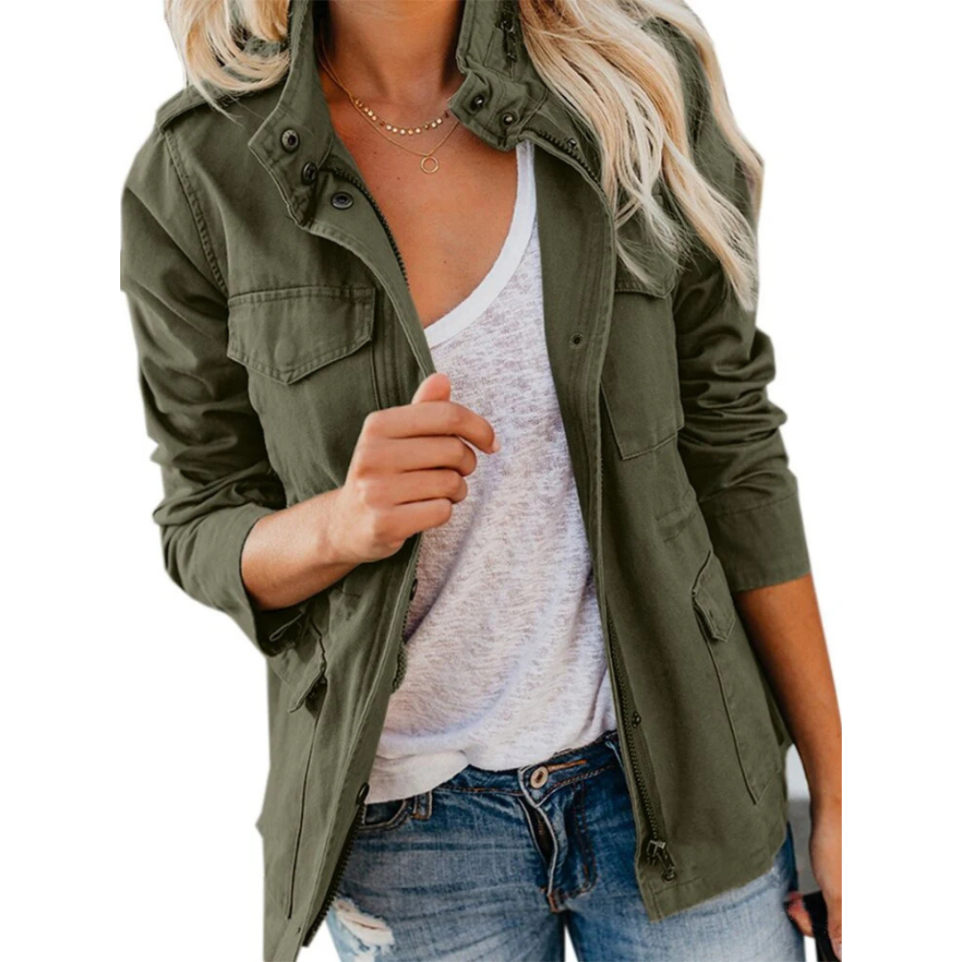 Damen Leichte Utility Jacke mit Knopfverschluss
