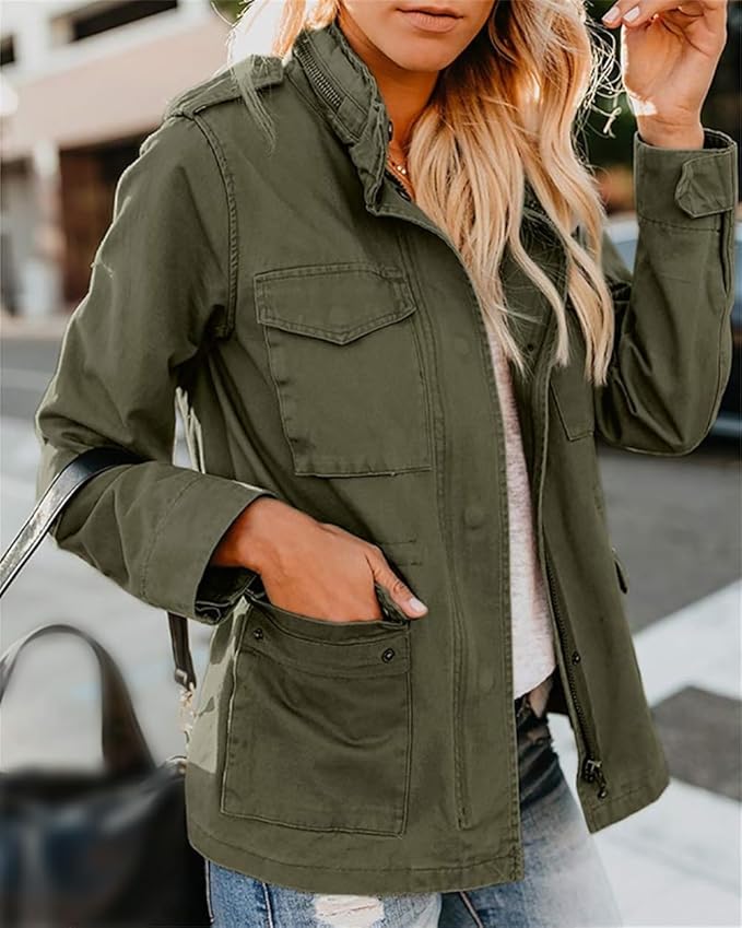 Damen Leichte Utility Jacke mit Knopfverschluss