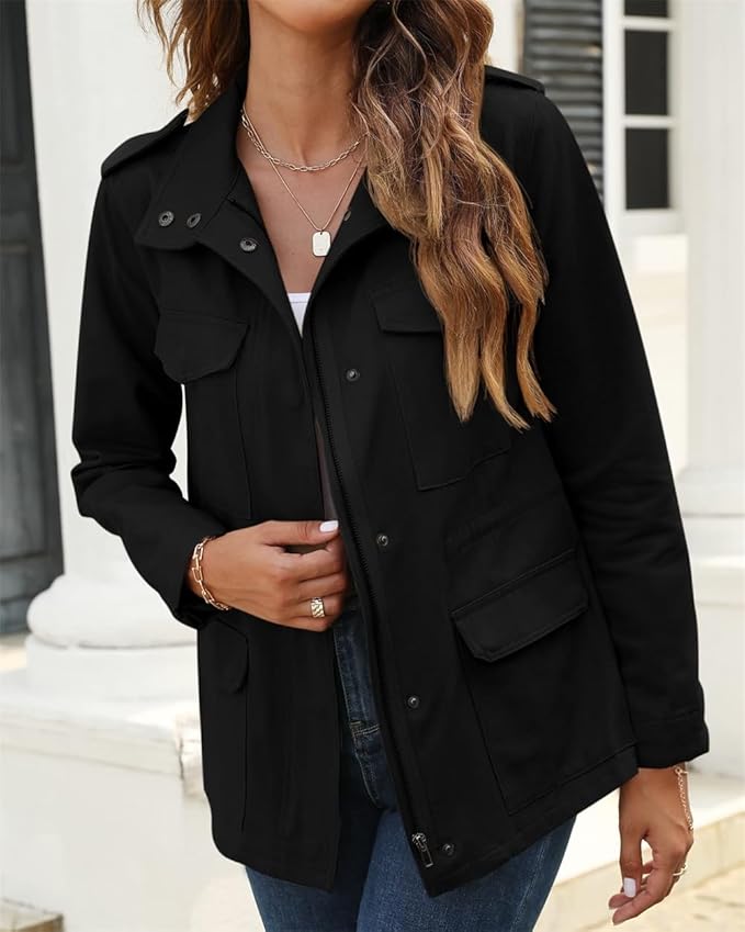 Damen Leichte Utility Jacke mit Knopfverschluss