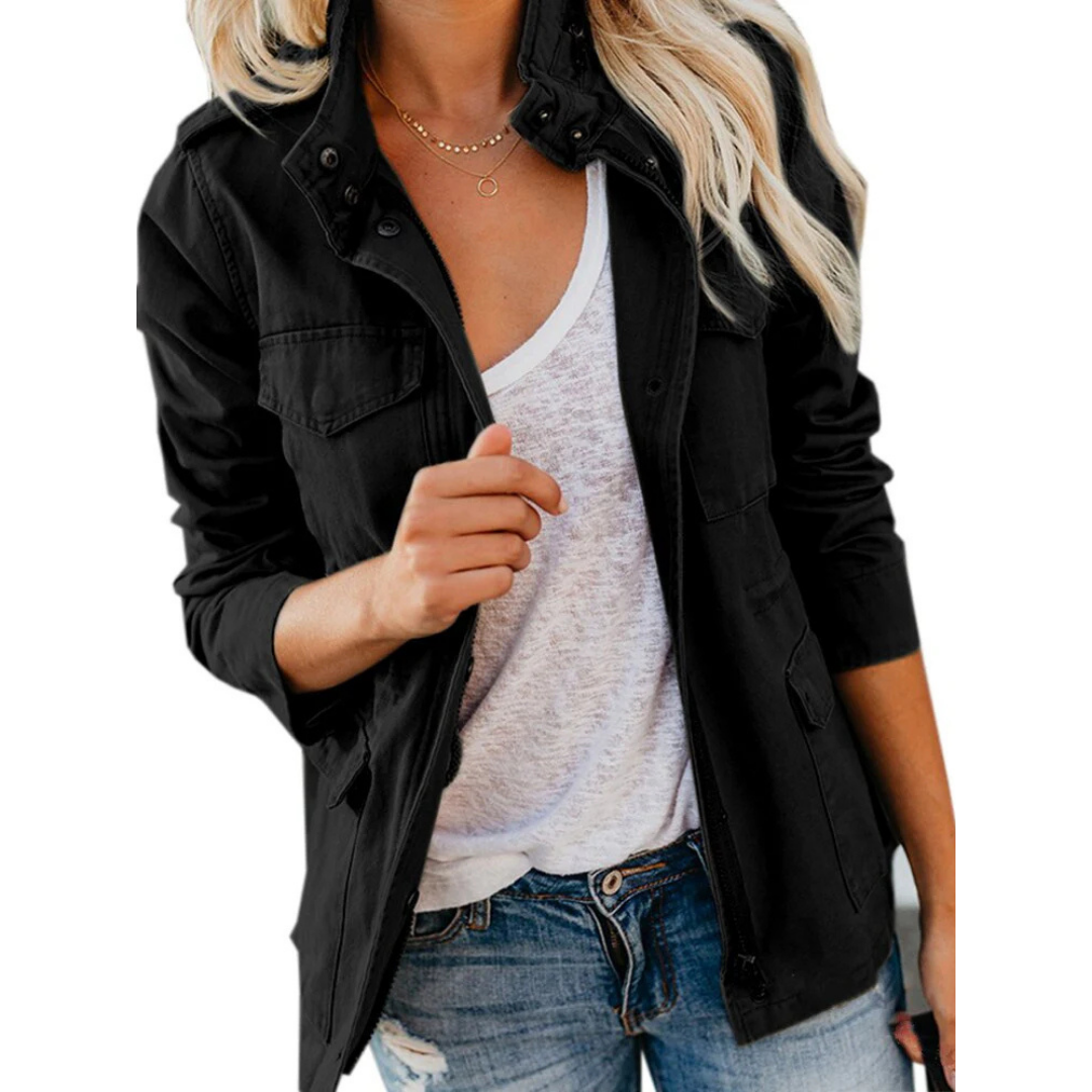 Damen Leichte Utility Jacke mit Knopfverschluss
