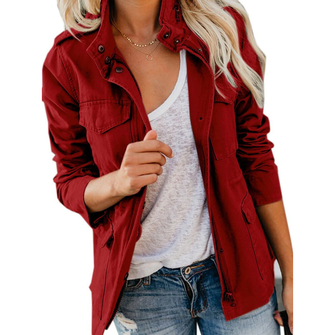 Damen Leichte Utility Jacke mit Knopfverschluss
