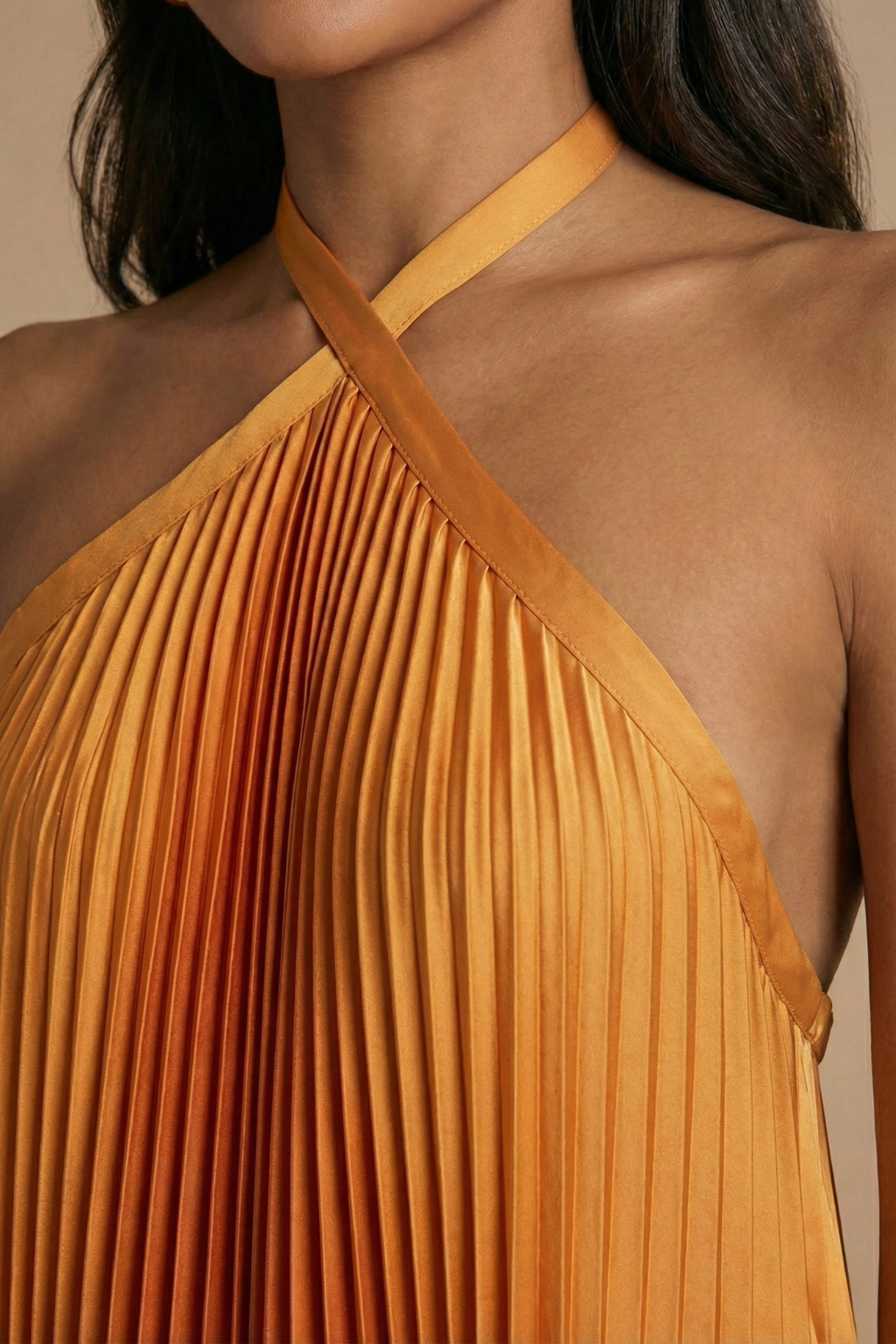 Soleil | Damen Falten-Halter-Maxikleid - Offener Rücken mit Bindegurt