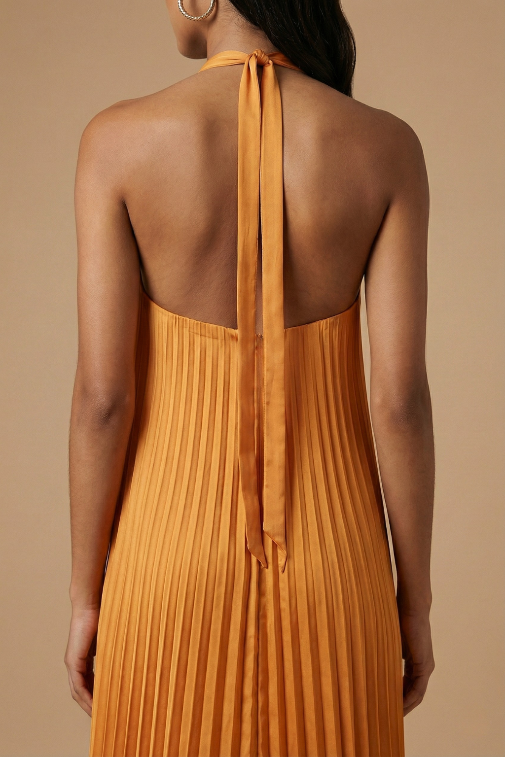 Soleil | Damen Falten-Halter-Maxikleid - Offener Rücken mit Bindegurt