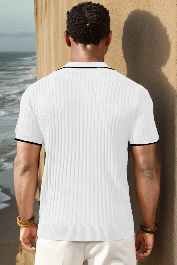 Strick T-Shirt - Mit Kragen - Viertel Reißverschluss - Poloshirt - Herrenhemd