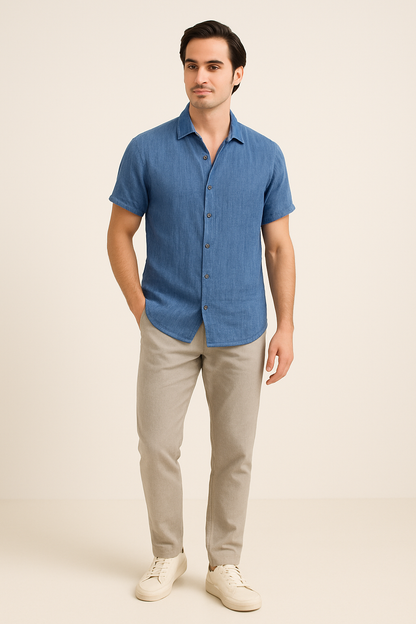 Sommerhemd - Herren Leichtes Kurzarm Button-Up Hemd