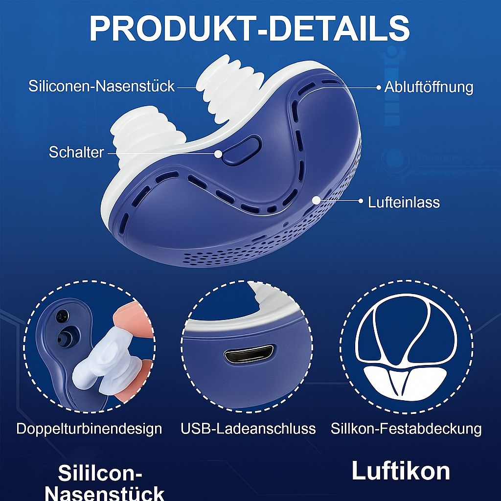 Tragbares Antischnarchgerät für besseren Schlaf & freie Atmung